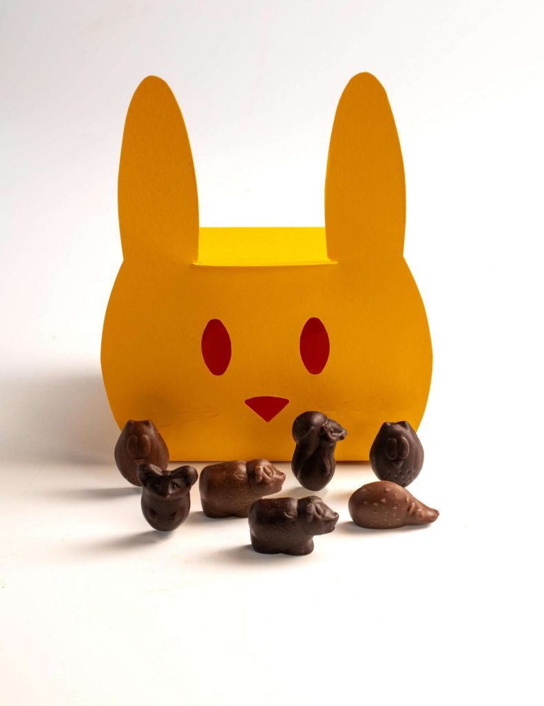 Boite lapin avec petits animaux en chocolat